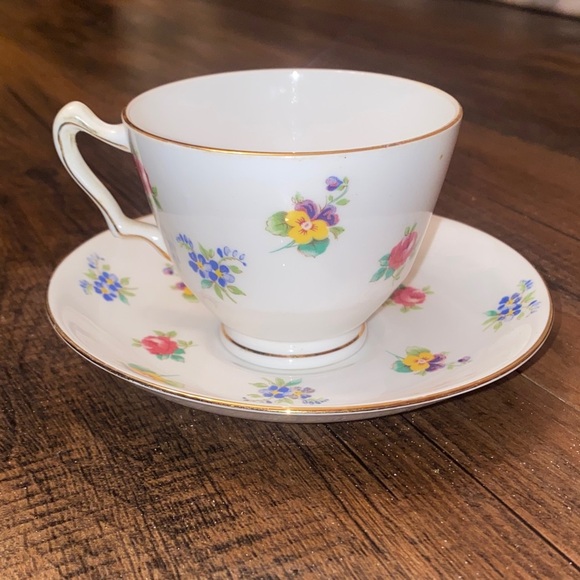 Crown Staffordshire Other - Charming Floral White Mug and Saucer Set